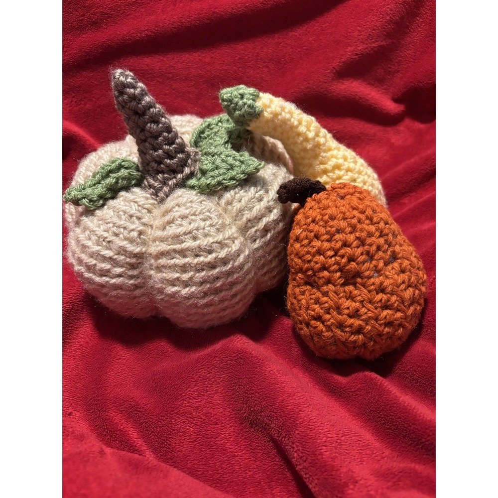 Handmade Harvest Stuft Crochet Trio Pumpkin 6x6 Yellow Squash 6x3 Gourd 4x3